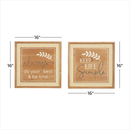 Set of 2 Brown Wood Farmhouse Wall Decor 16"x 16"